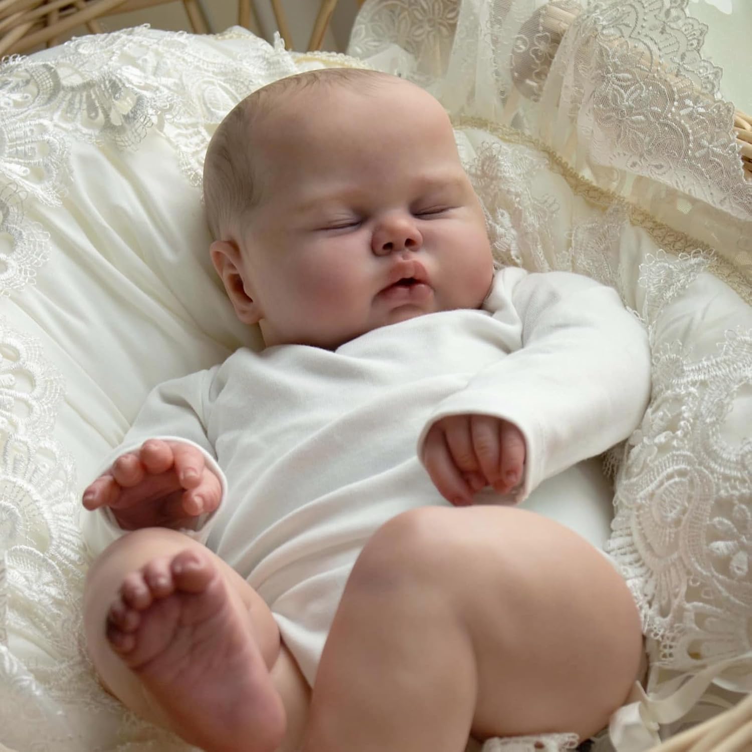 20 Inch 3D Skin with Visible Veins 50 CM Asleep Fat Reborn Baby Doll Toy for Girl Vinyl Cloth Body Babies Dolls Lifelike Birthday Gift Play House Bedtime Dolls