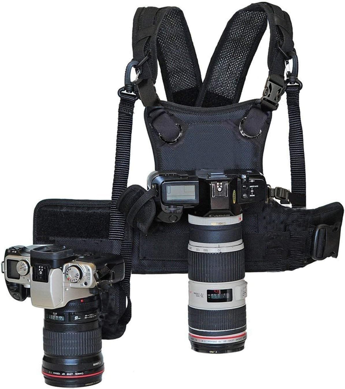 Nicama AH1 Dual Shoulder Camera Harness for 2 Cameras, Carrier Chest Vest with 38mm Square Arca Type QR Camera Mount Plate for Canon Nikon Sony Panasonic Olympus DSLR HiKing Climbing Wedding (CAMO)