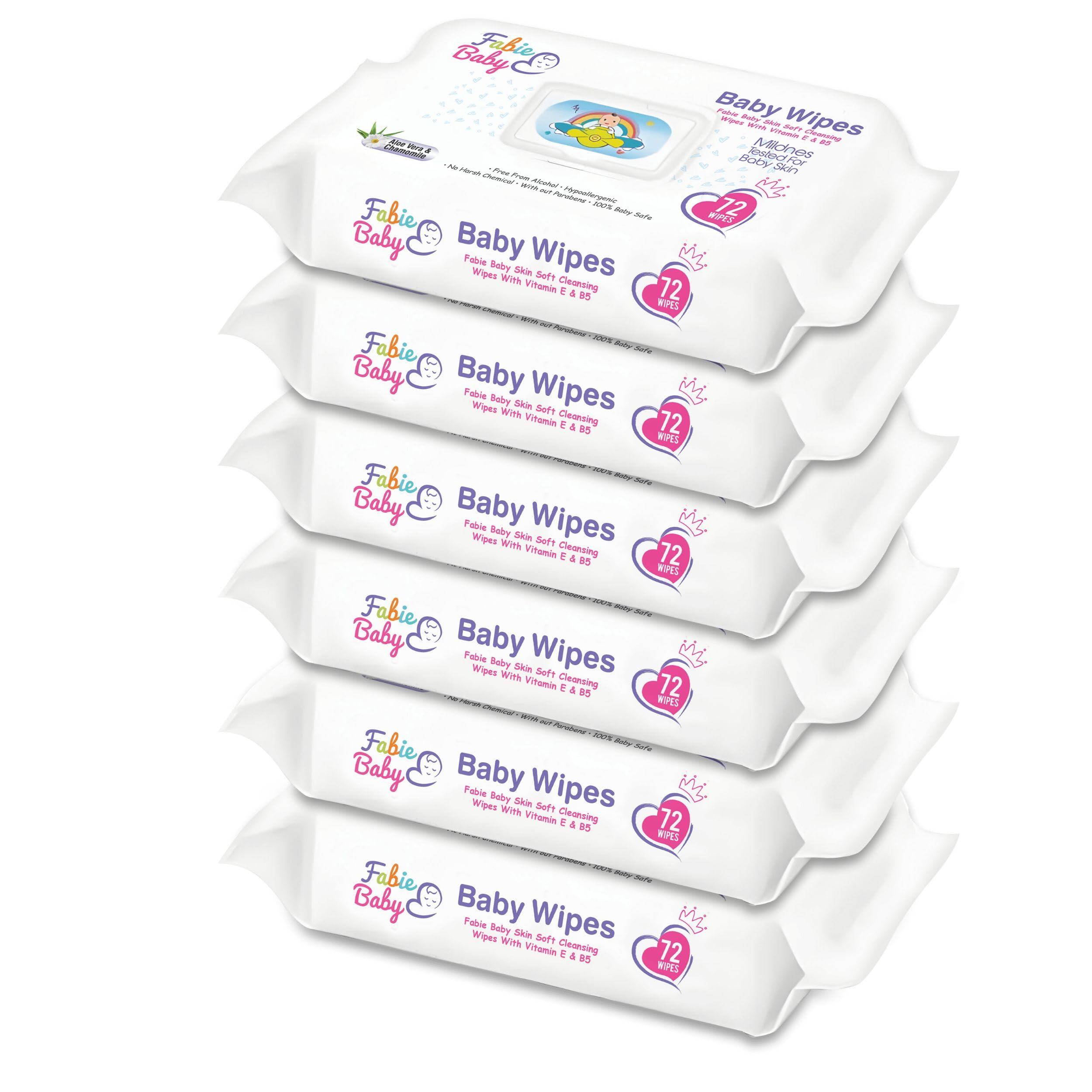 Fabie Baby Wipes for New Born Baby with Vitamin E & B5-432 Wipes (Pack of 6) | 100% Paraben free | No Harsh Chemicals | Safe for Delicate Skin, Hypoallergenic-picture-16