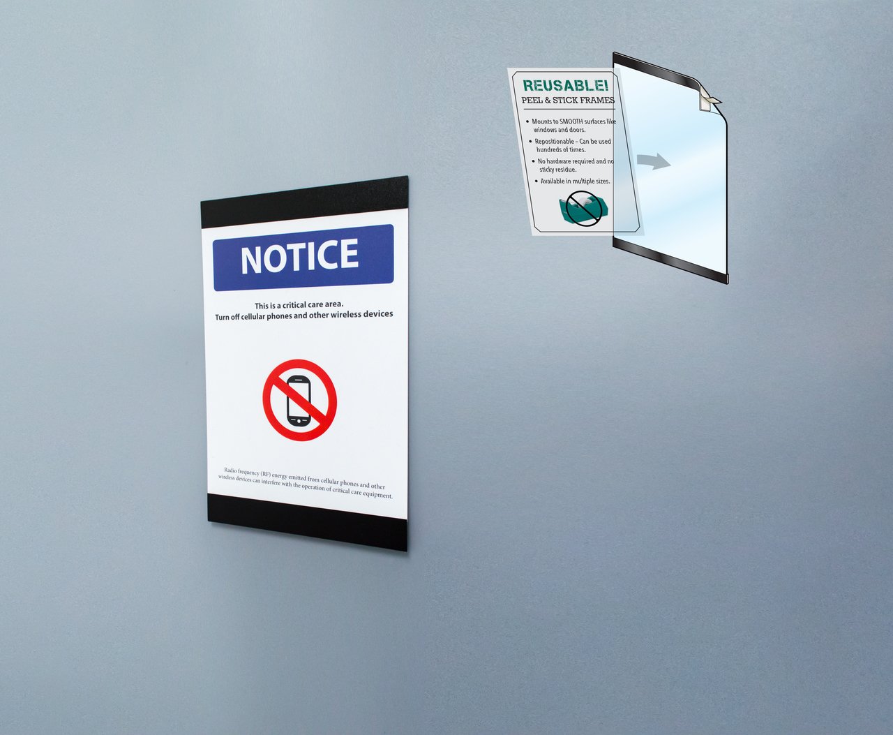 8.5"W X 11"L Clear Sign Holder | Use on Glass, Doors, Windows, Any Flat Surface | No Tape Needed | Leaves No Messy Residue | 1.0" Black Border | 5/Pack