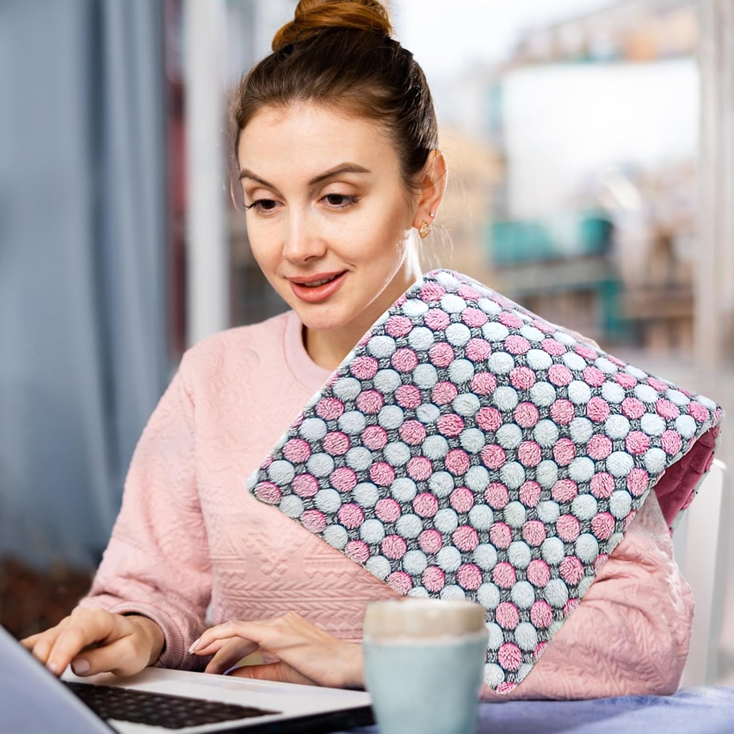 XL Full Weighted Heating Pad for Back Pain, Cramps, Relief - - 2.3lb Large Electric Heat Pad for Neck and Shoulders - Hot Heated Pad with Auto Shut Off, Stay on- (XL 12"x24" Pink) - PYQ0F - Image 2