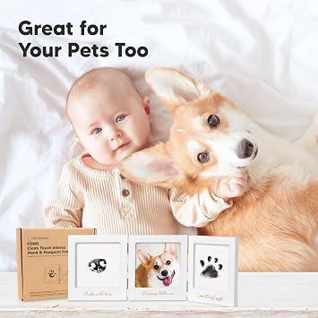 KeaBabies Inkless Baby Handprint and Footprint Kit for Newborn (White/Gold) | Baby Footprint Kit, Newborn Keepsake Nursery Picture Frame, Dog Paw Print, Personalized Gifts for New Mom, Showers & Registry