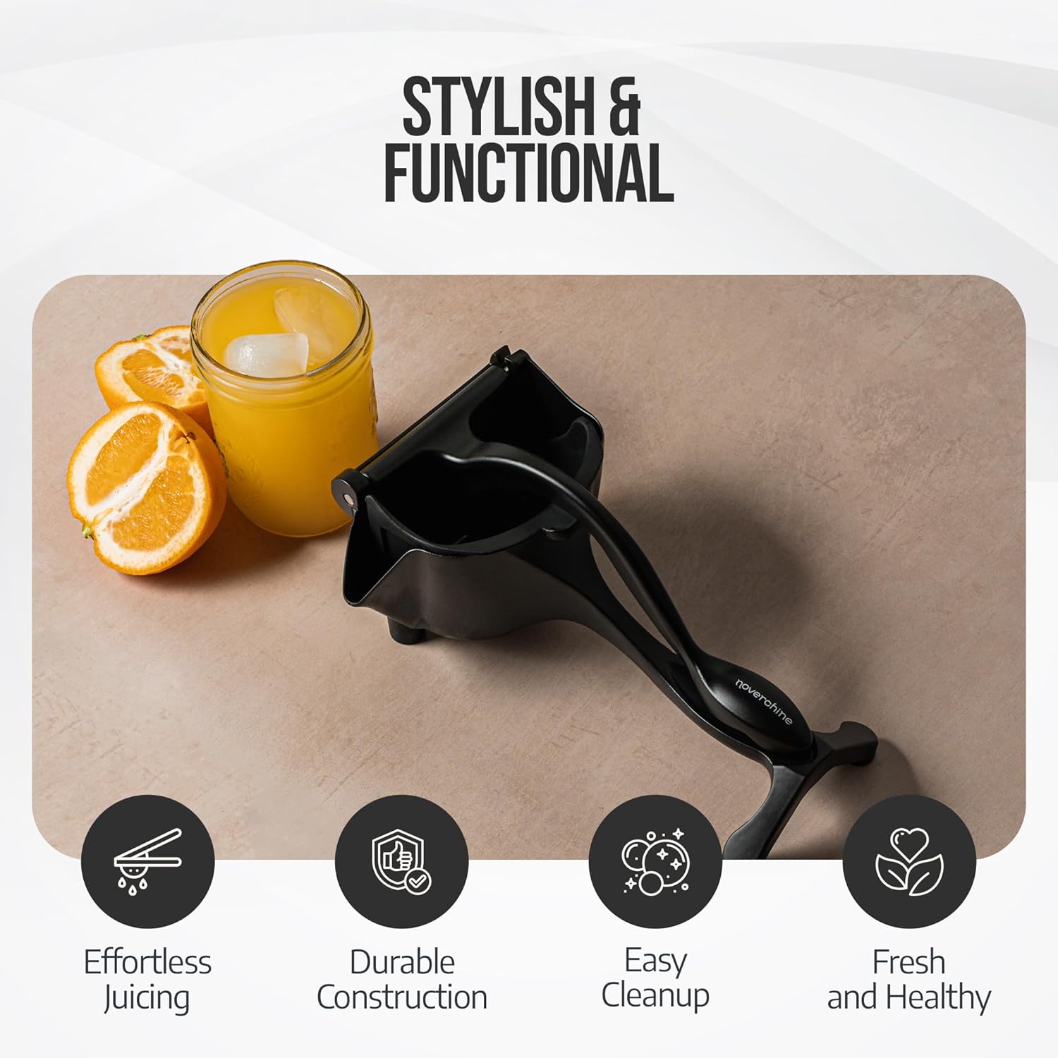 Lemon Sqeeuzer Handheld Manual Juicer - Citrus Press Squeezer for Fresh Orange, Lemon, Lime, Pomegranate Juice - Durable Heavy Duty Aluminum Alloy Lemon Squeezer in Stylish Matte Black