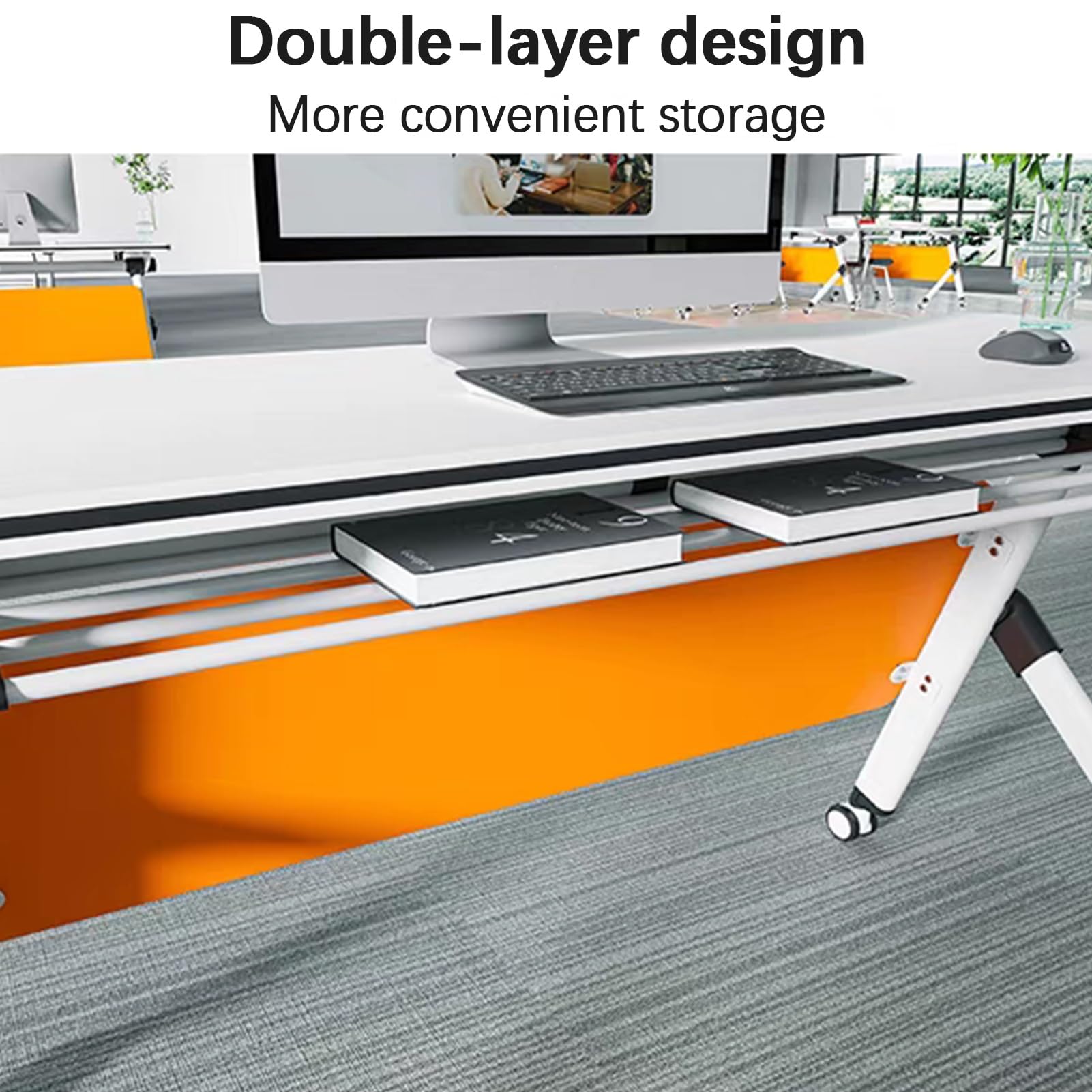 Tragbarer, Faltbarer Konferenztisch mit Feststellbaren Rollen – Multifunktionaler Rechteckiger Schreibtisch für Büro, Besprechungen und Veranstaltungen – Grün, 140 X 50 X 75 cm, Platzsparend