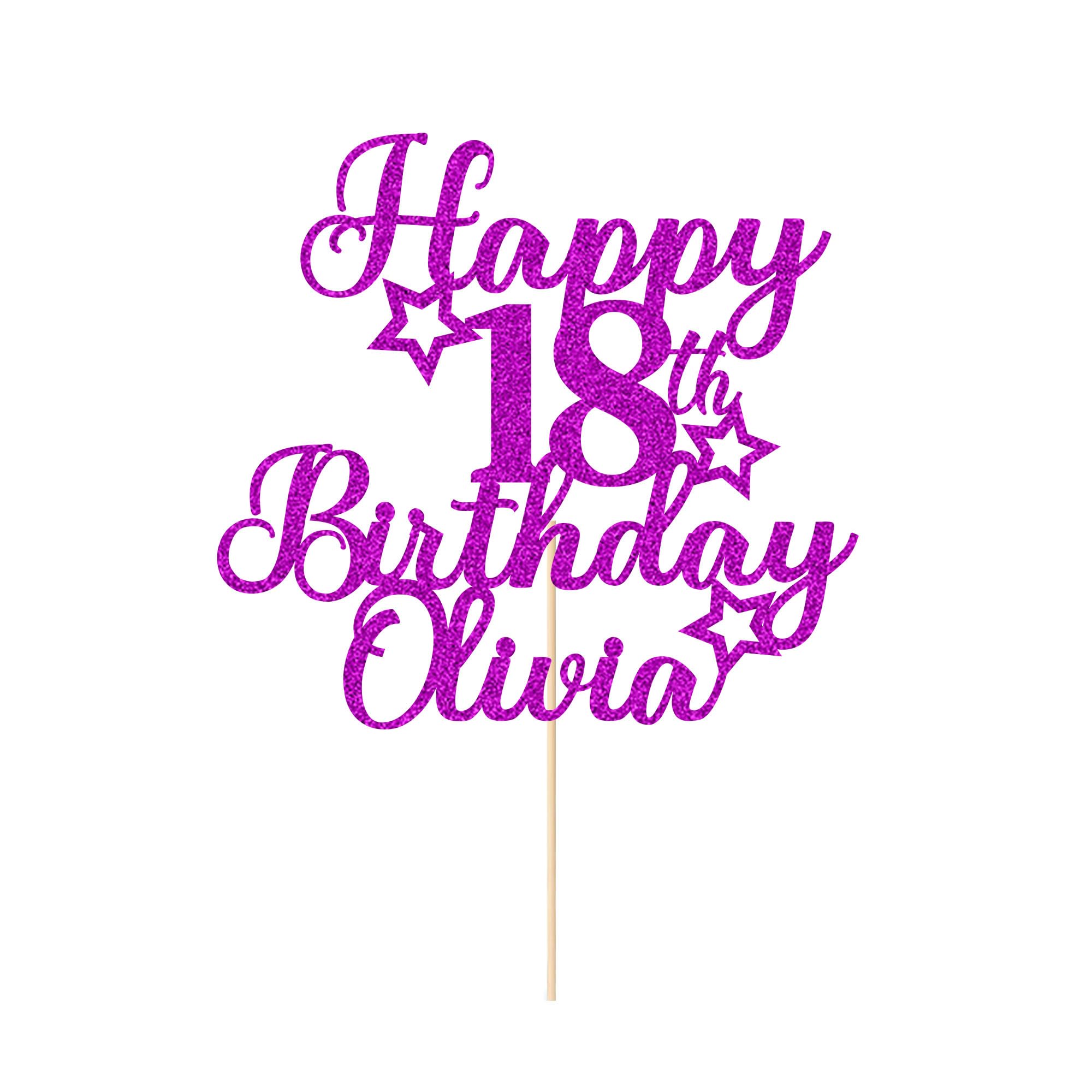 EDSG Happy Birthday Cake Topper Personalized Cake Topper Custom Cake Topper Birthday Double Sided Glitter Customized with Any Age Name Cake Decoration(Purple)