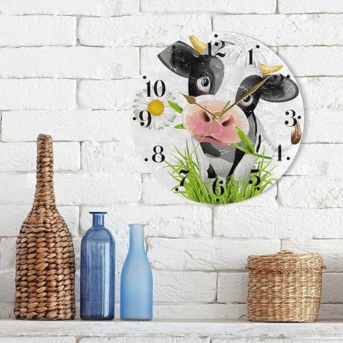 Miniatura 7 de Reloj de pared de vaca Holstein, silencioso, redondo, para colgar en la pared, funciona con pilas, manecillas doradas decorativas, relojes de pared