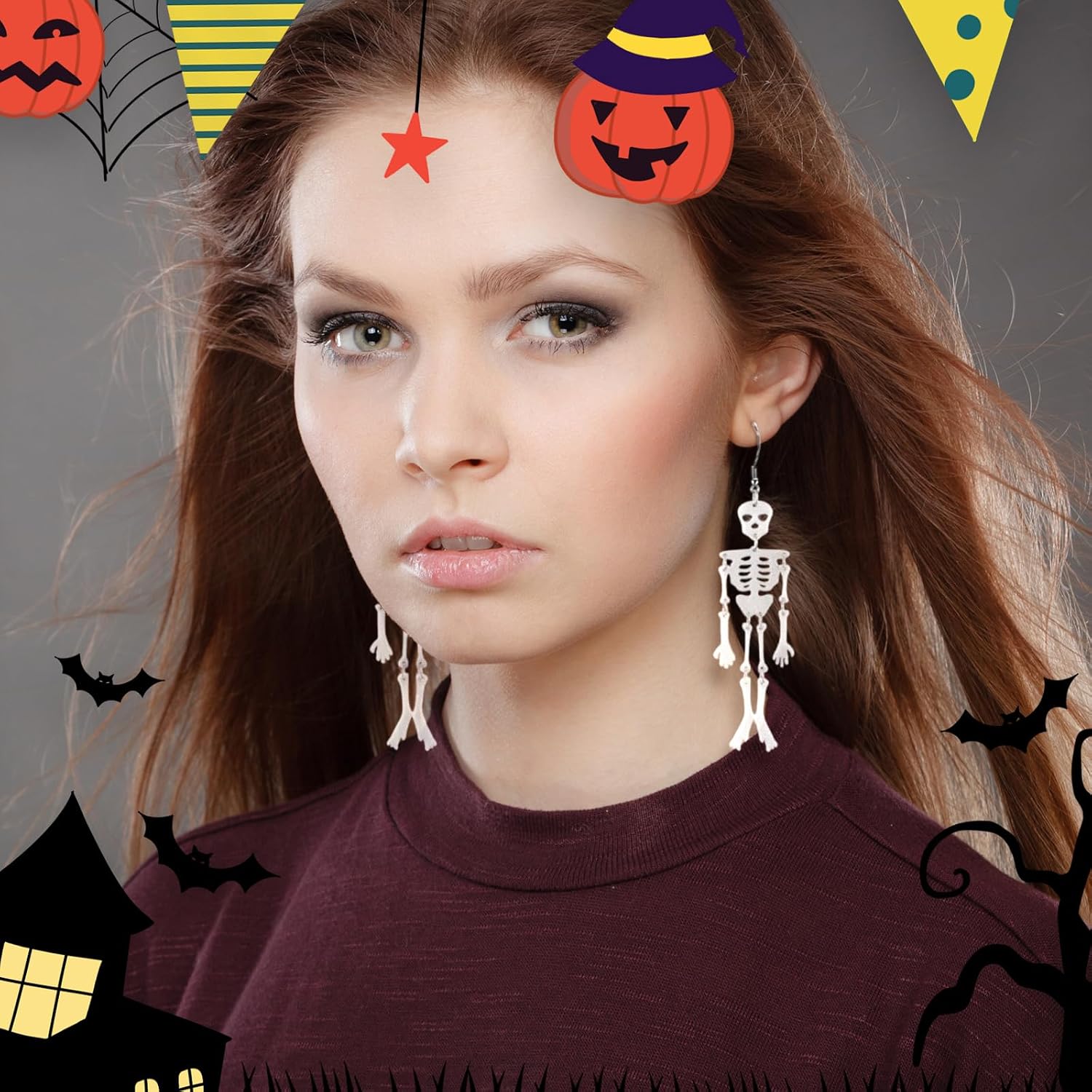Halloween Earrings for Women Cute Spooky Pumpkin Ghost Bat Drop Dangle Earrings Halloween Jewelry Costume Accessories image 2