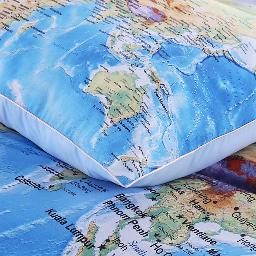 Sleepwish World Map Pillow Cases Blue Vivid Map Printed Bed Pillow Shams for Kids Boys Girls Wrinkle Resistant (Queen 20''x30'')