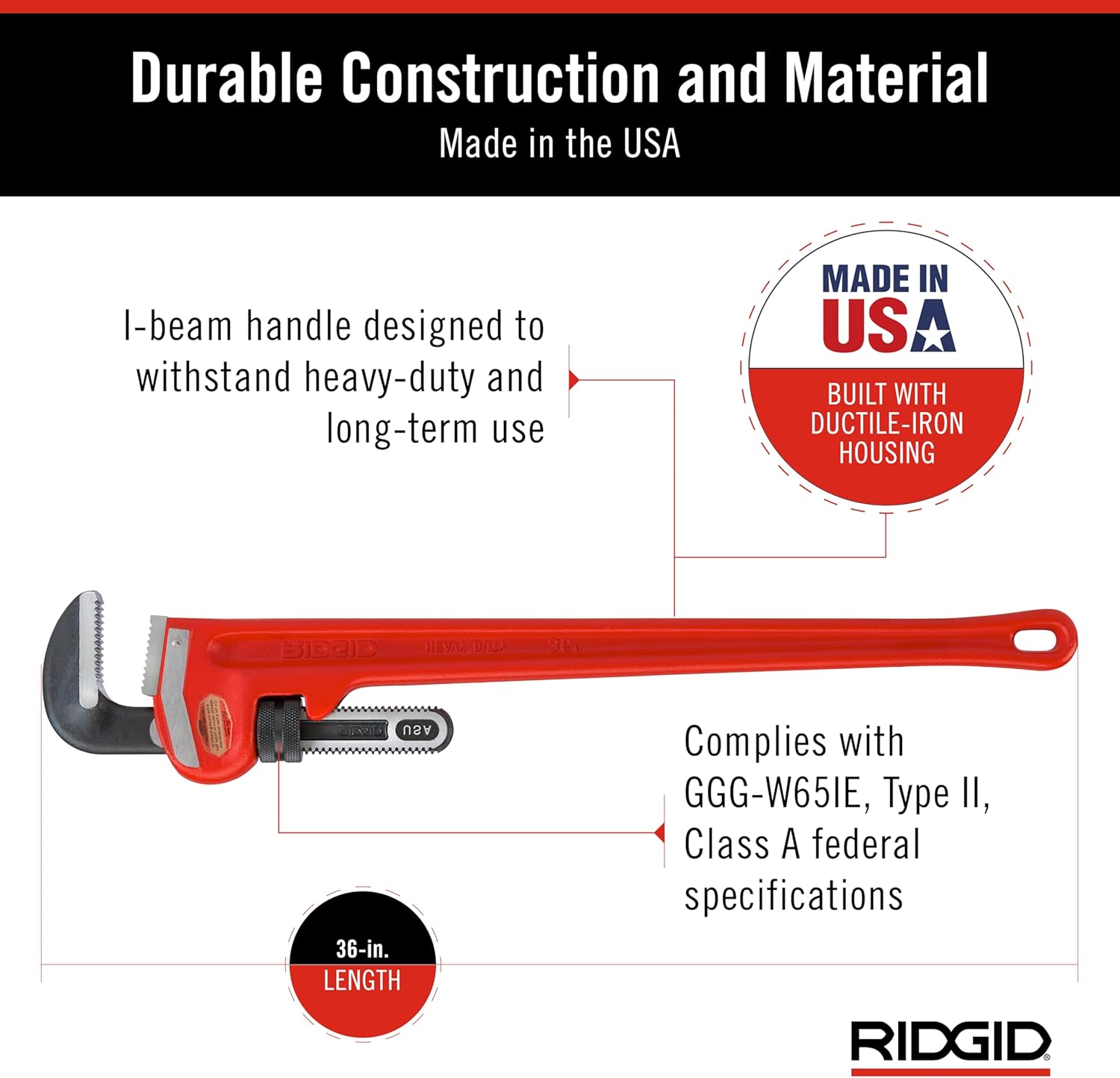 Ridgid 31035 model 36 Heavy-Duty Straight Pipe Wrench, 36" Plumbing Wrench