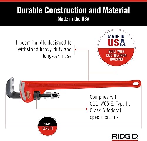 Miniatura 5 de Ridgid 31035 model 36 Heavy-Duty Straight Pipe Wrench, 36" Plumbing Wrench