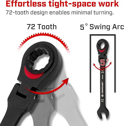 Miniatura 10 de Juego de llaves de trinquete reversibles 12 piezas métricas 0.315-0.748 in - negro resistente - Bolsa de almacenamiento de lona de cera -