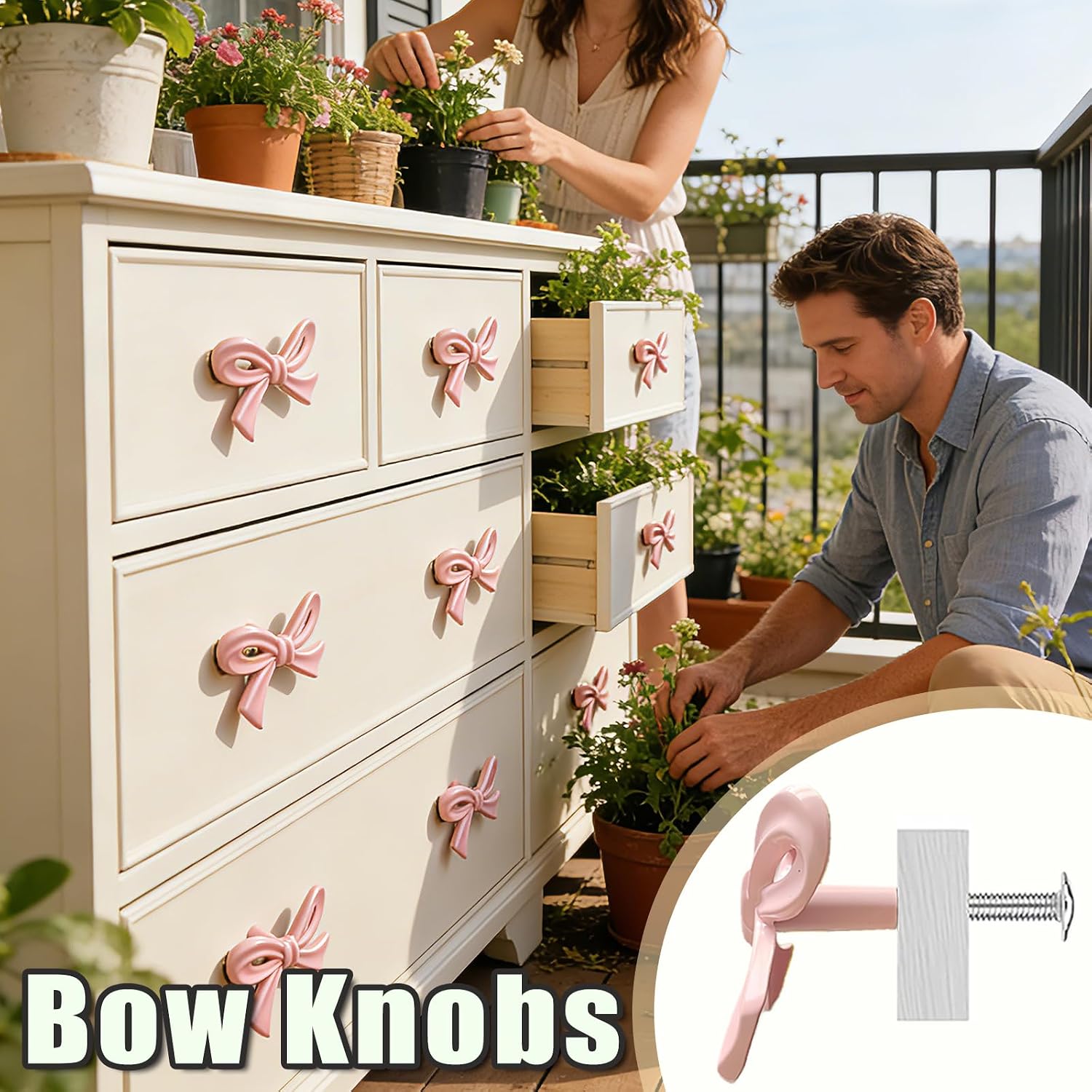 10-Pack Bow Shaped Dresser Knobs Elegant Bow Drawer Pulls Zinc Alloy Solid Bow Tie Cabinet Hardware Pulls Decorative Handles for Drawers Storage Cabinets Dresser Bookcases (Pink-10Pcs)