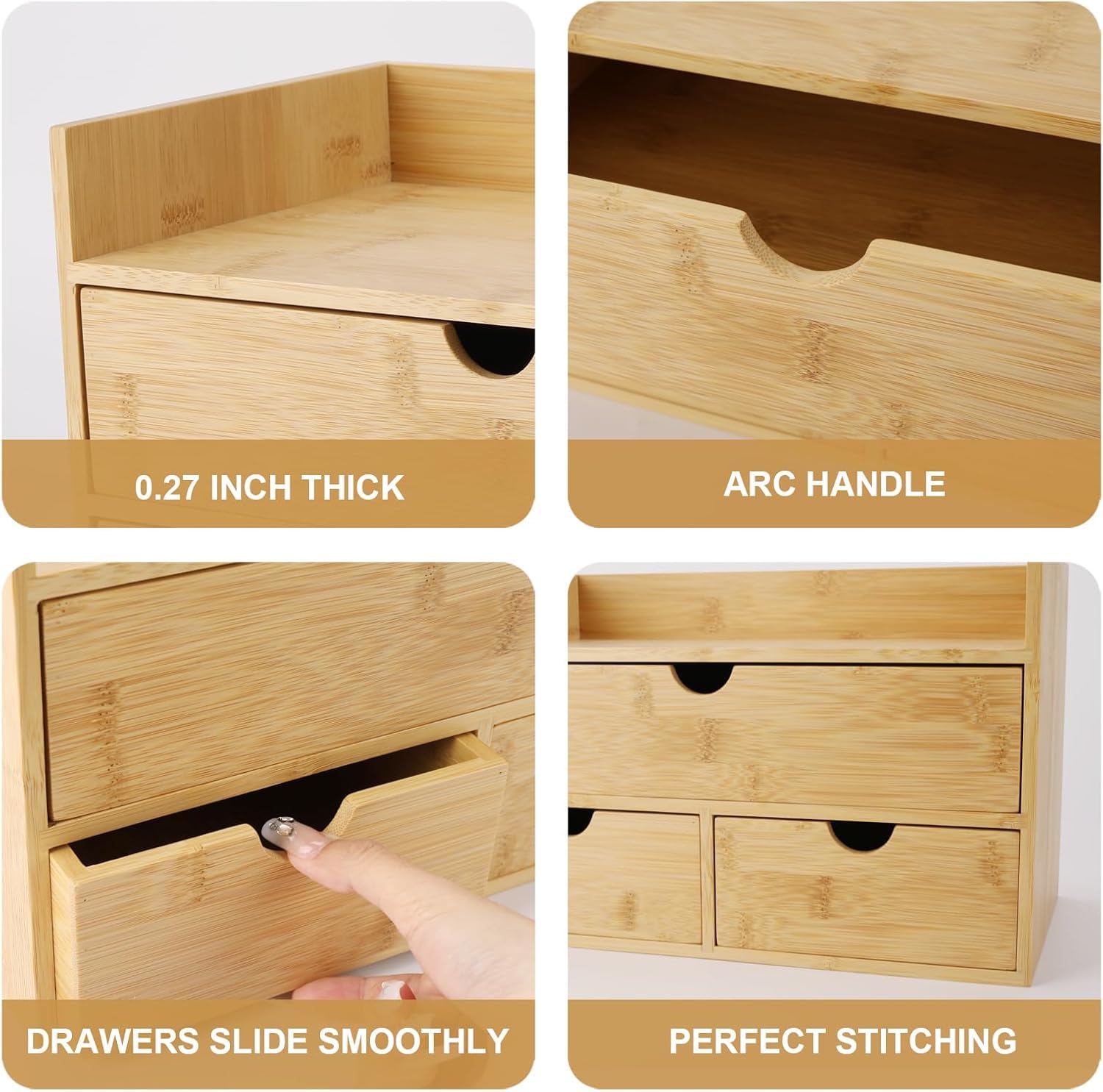 Charmewooden 3-Drawer Bamboo Organizer with Shelf Gallery Image