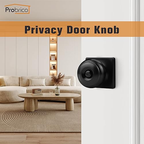 Miniatura 2 de Probrico Perillas de puerta negras con roseta cuadrada, manijas de puerta de privacidad para dormitorio, perillas de puerta negras cerraduras de