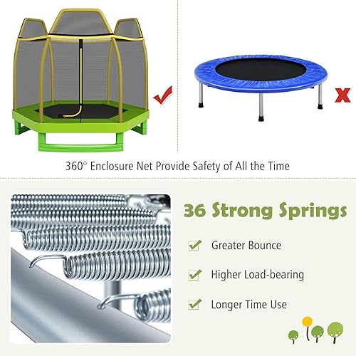 Miniatura 8 de Giantex - Trampolín de 7 pies para niños, marco de acero resistente pequeño mini trampolín para niños pequeños, grandes regalos para niños y niñas,