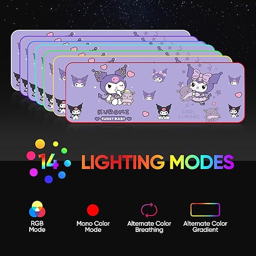 Miniatura 2 de Alfombrilla de mouse para juegos de anime RGB, alfombrilla de mouse grande para juegos de caricaturas con 14 modos de iluminación, alfombrilla de