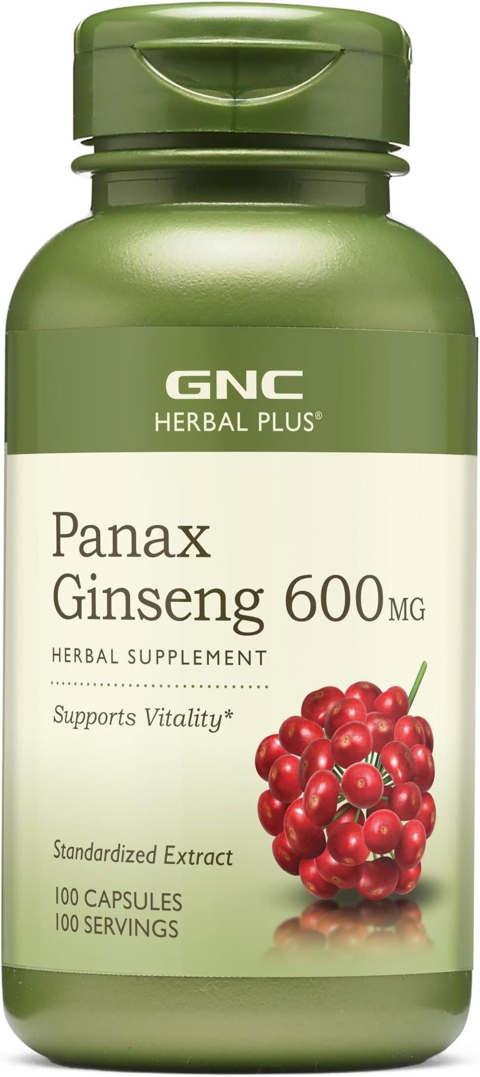 Herbal Plus Panax Ginseng 600mg, Supports Vitality, 100 Capsules