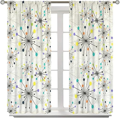 Miniatura 2 de Cortinas de mediados de siglo, modernas y abstractas, geométricas, para ventana, decoración retro para dormitorio, sala de estar, 2 paneles de 42