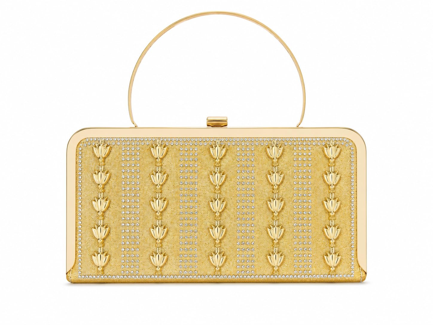 Gold Crystal Embellished Box Clutch Bag with Chain Strap-image-12