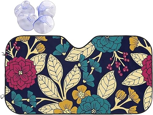 Art red Blue and Yellow Flower Garden Sun Visor Protector Blocks UV Rays Keep Cool for Most Sedans SUV Truck Automotive Truck Passenger Car Minivan