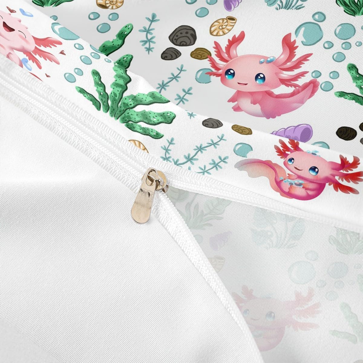 Cute Axolotl Bedding Duvet Cover Set Kids Cartoon Salamander Bedding Set Girls Decor Water Plant Comforter Cover Set Sea Creature Underwater World Pink Bedspread Cover Quilt Cover 3Pcs Queen Size