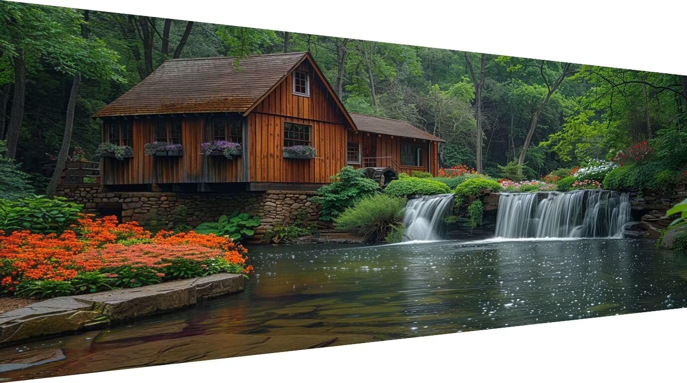 Obraz diamentowy 5D DIY pełny zestaw domów, 80 x 160 cm duży obraz diamentowy do malowania lasem, haft diamentowy okrągły kryształ górski, kreatywne hobby dla dorosłych, dekoracja salonu, pomysł na