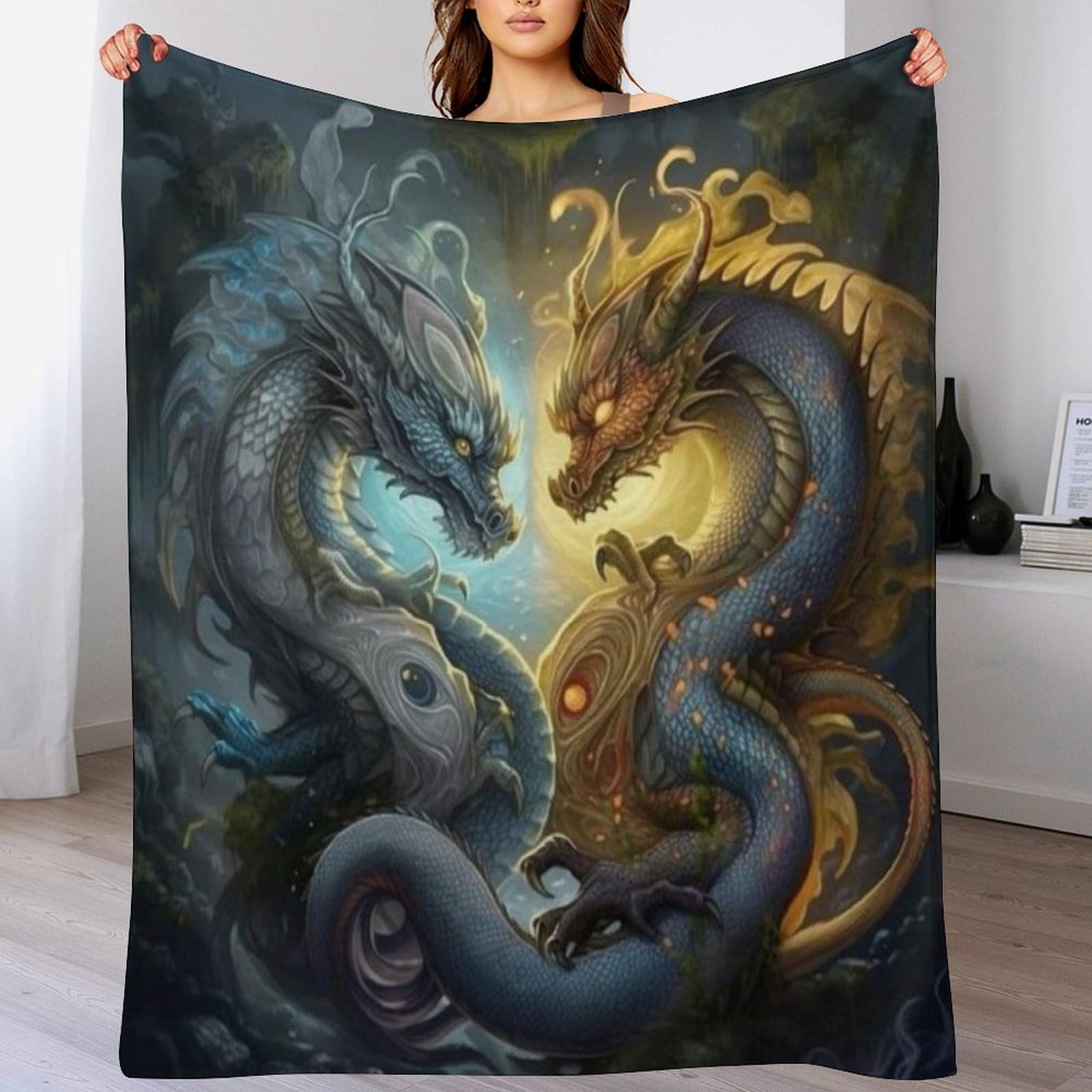 Plaid dragon couverture polaire legere chaude douce toutes saisons 140x180