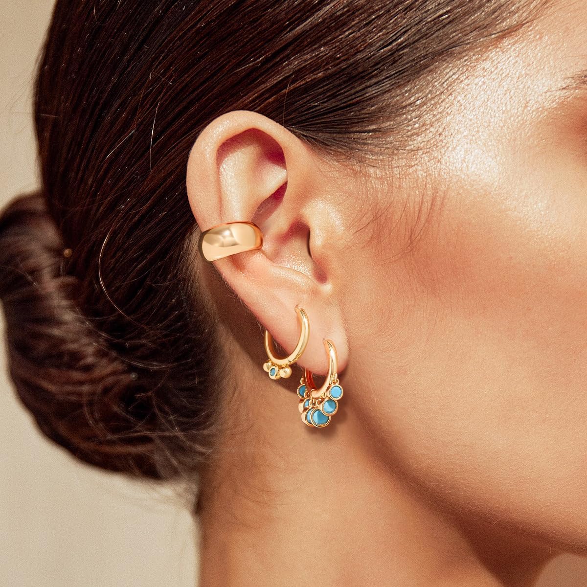 DREMMY STUDIOS Gold Dainty Huggie Hoop Earrings 18K Gold Plated Exquisite Open Tassel Dangle Charm Drop Sleeper Geometric Cross Coin Star Heart White CZ Simple Hypoallergenic Earrings for Women - Image 2