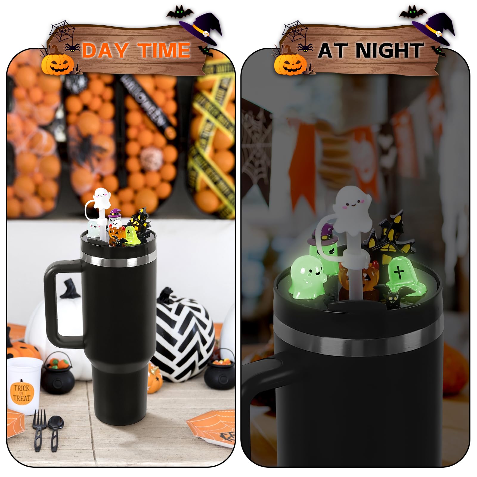 5er-Set Halloween-Strohhalm-Abdeckungen Für Stanley Cups – Lustige Geister & Kürbisse
