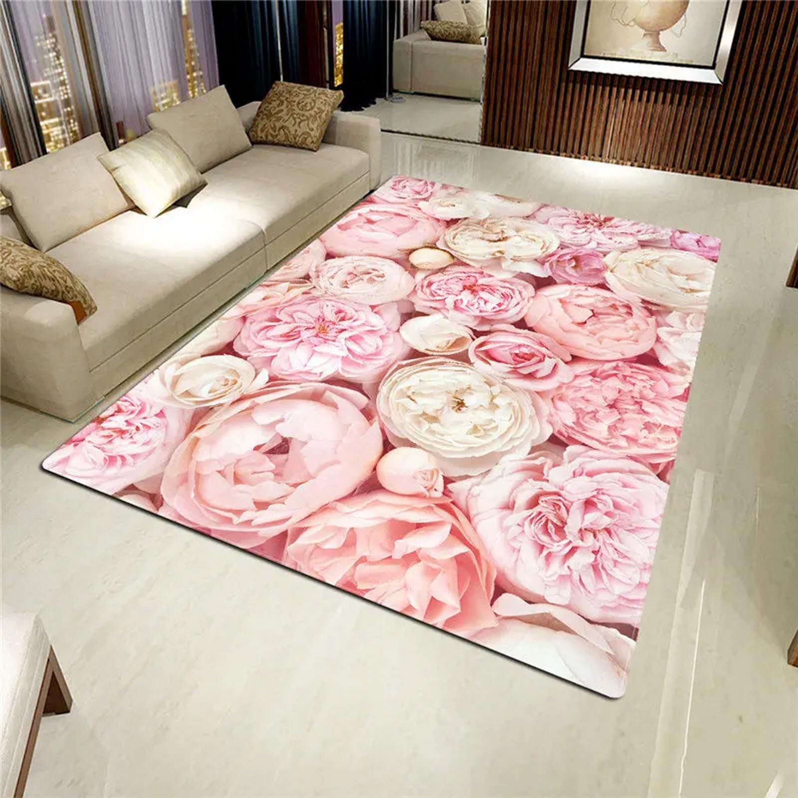 Tapis de bienvenue flanelle 3D rose doux et nettoyage facile