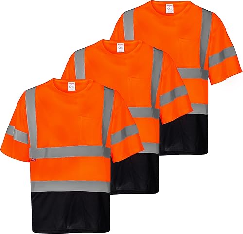 ProtectX Camiseta de seguridad reflectante de manga corta de alta visibilidad, camisas de alta visibilidad transpirables resistentes para hombre,