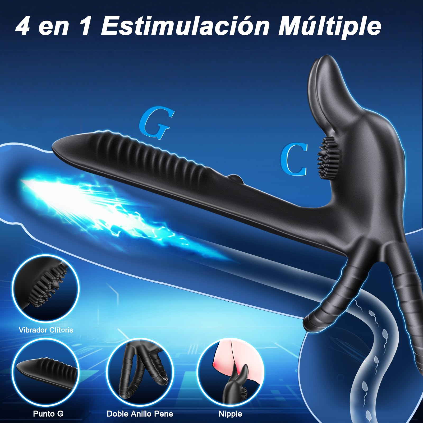Anillo vibrador: juguete erótico para parejas; anillo vibrador para hombre con mando a distancia, 10 modos, diseño de doble anillo, juguete erótico Anillos