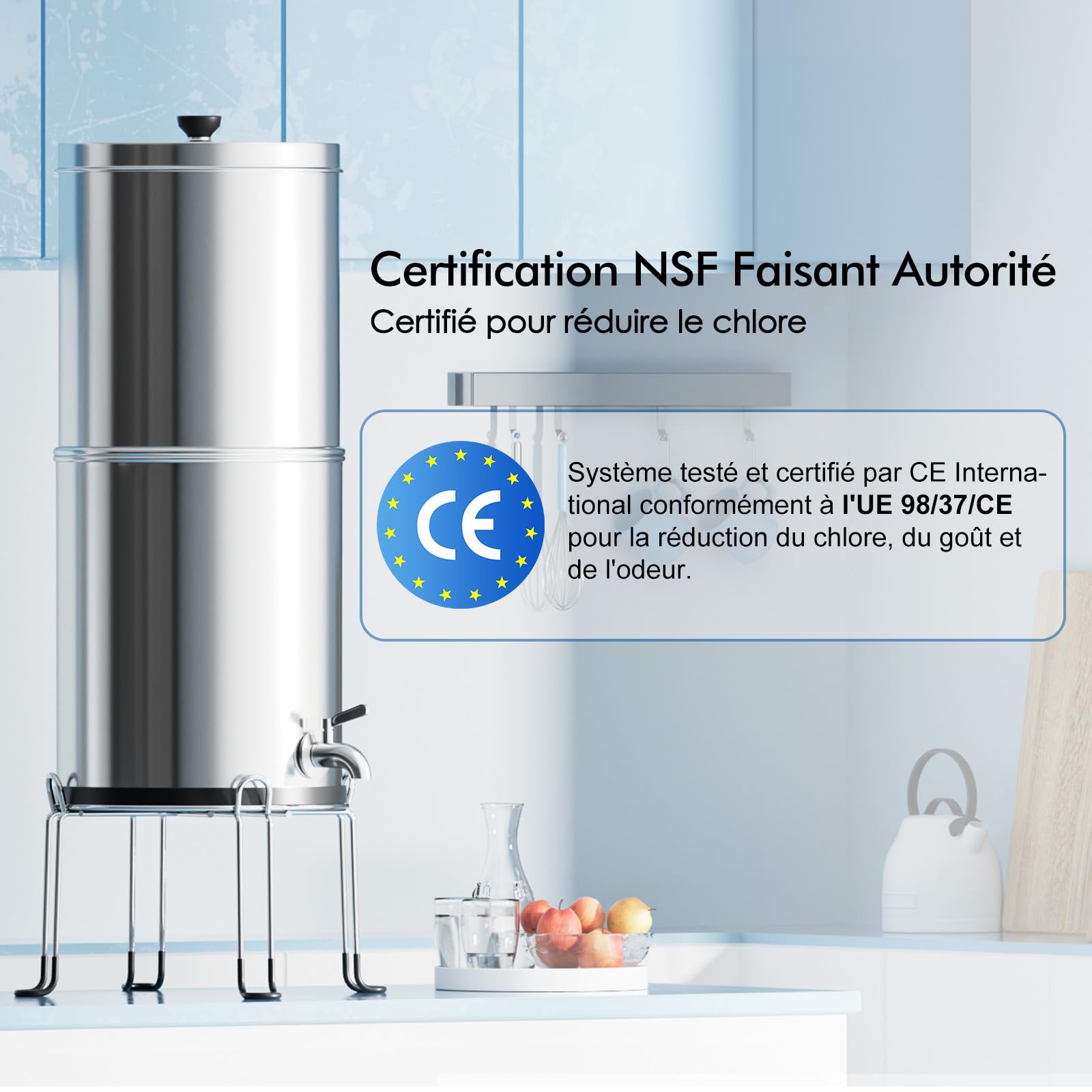 Purewell Filtre à Eau par Gravité 8,5L - Système de Filtration Familial avec Charbon Actif - Purificateur d'Eau pour Robinet et Eau de Pluie - Technologie Ultrafiltration - Grande Capacité