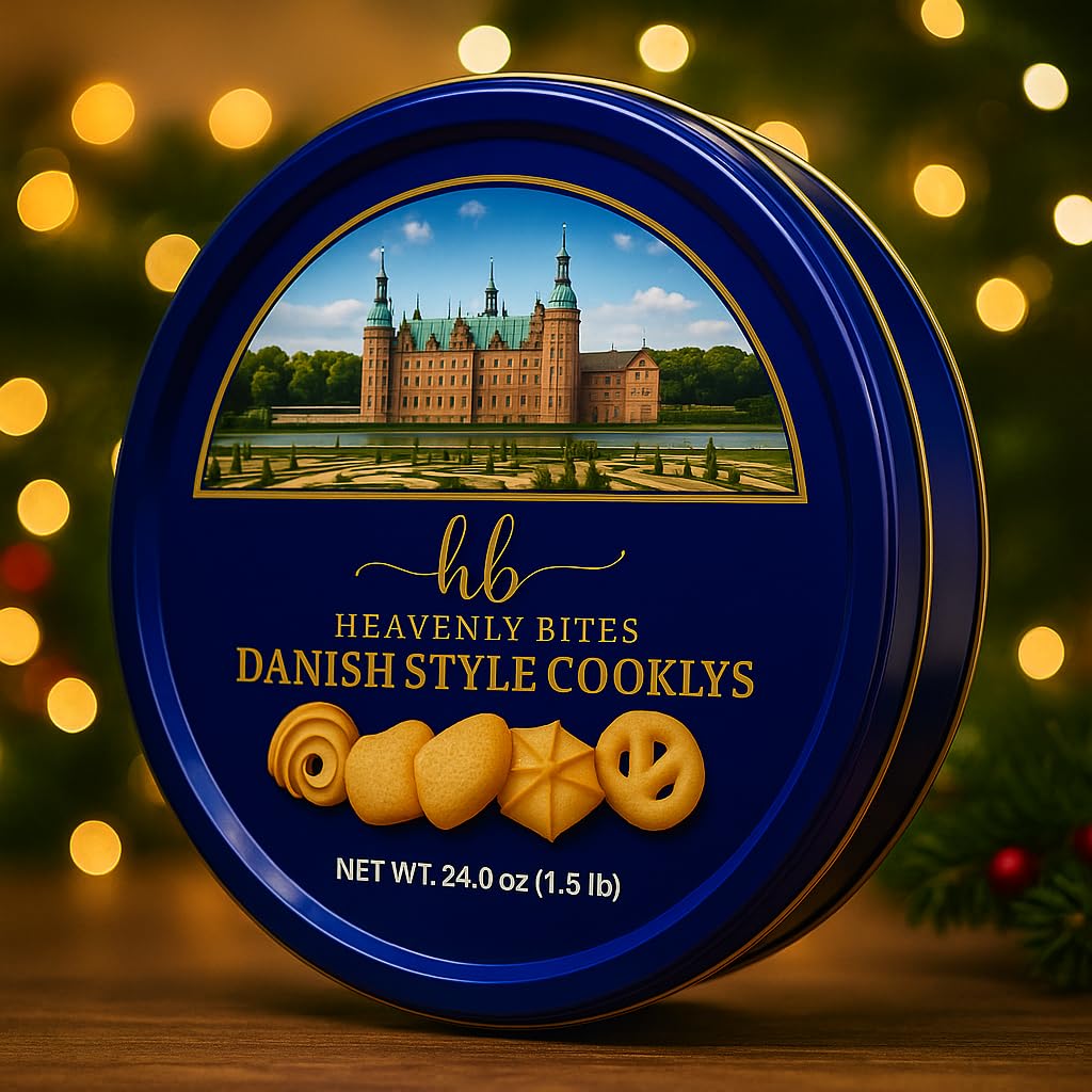 Heavenly Bites Danish Style Butter Cookies in Metal Tin 24 Oz (6 Pack)
