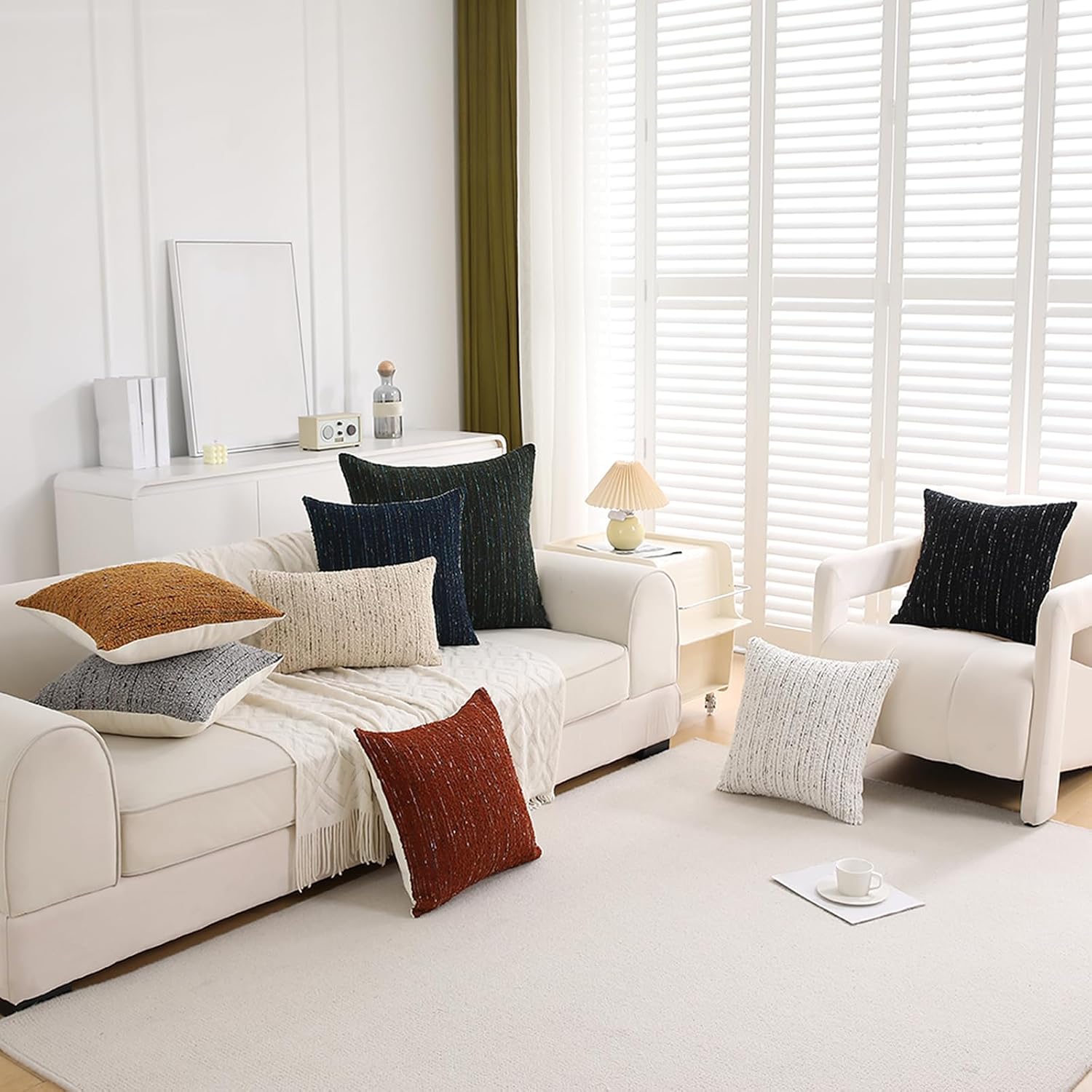 Textured Boucle Pillow Covers 18x18 Neutral Striped Throw Pillows Soft Modern Farmhouse Pillow Cases, 1pc Decorative Accent Square Couch Cushion Cover for Bed Chair Living Room, Grey - Image 6