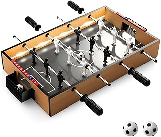 COSTWAY Mesa de Futbolín, Futbolín de Mesa LED con Mango Antideslizante, 2 Pelotas, Jugadores Realistas, Juego de Fútbol de Mesa para Fiesta, Bar, 62 x 51 x 30,5 cm
