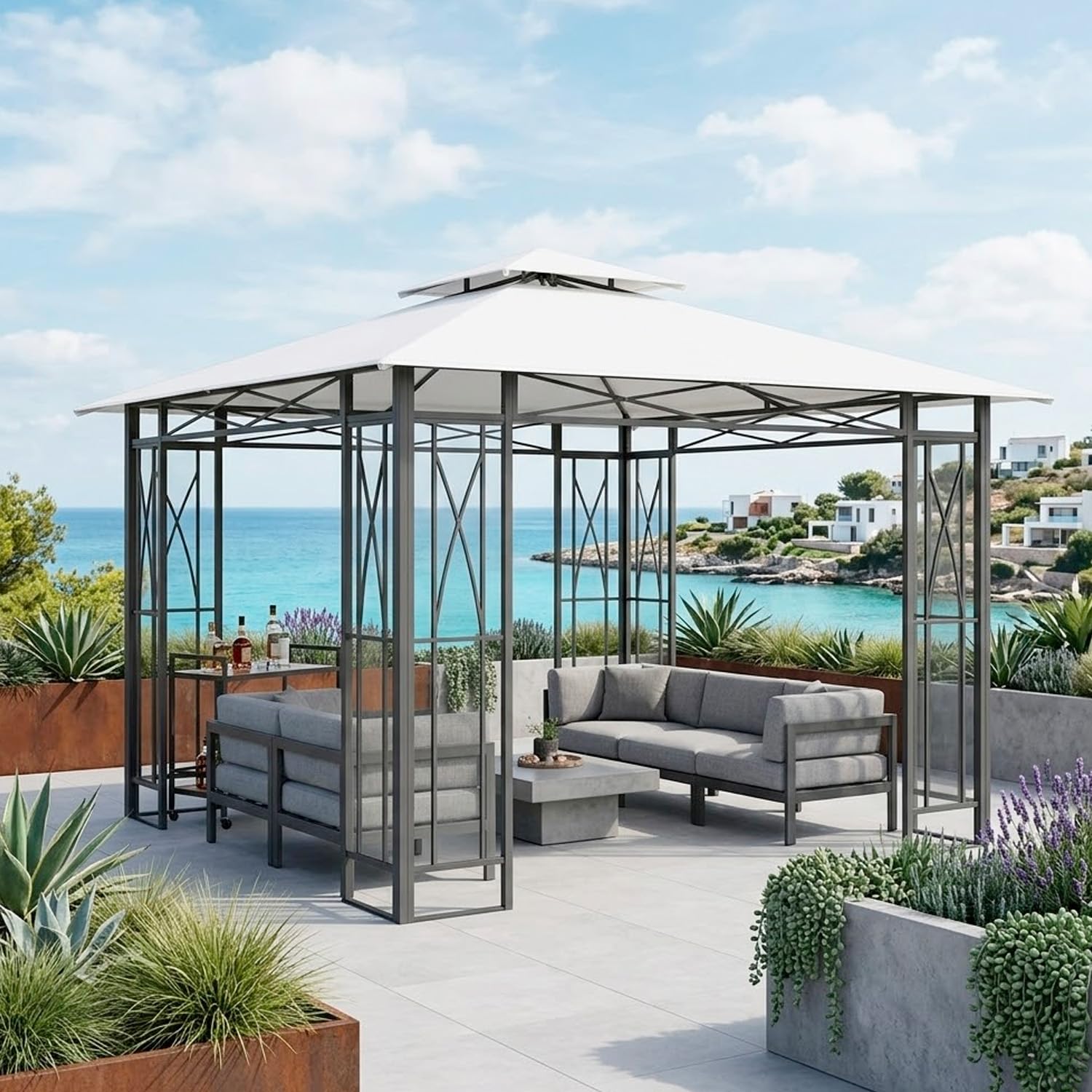 Telo Di Ricambio Universale Per Gazebo Con Air Vent Superiore In Tessuto Resistente E Sistema Di Fissaggio Con Taschette Per Giardino Patio E Terrazza 300 X 300 Cm Beige