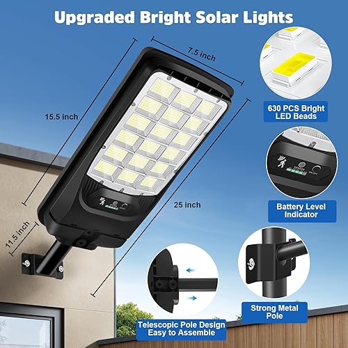 Miniatura 5 de Solar Street Lights Outdoor, 21000LM 6500K Motion Sensor Solar Lights Waterproof, Dusk to Dawn Solar-Powered Flood Lights with Remote, Commercial