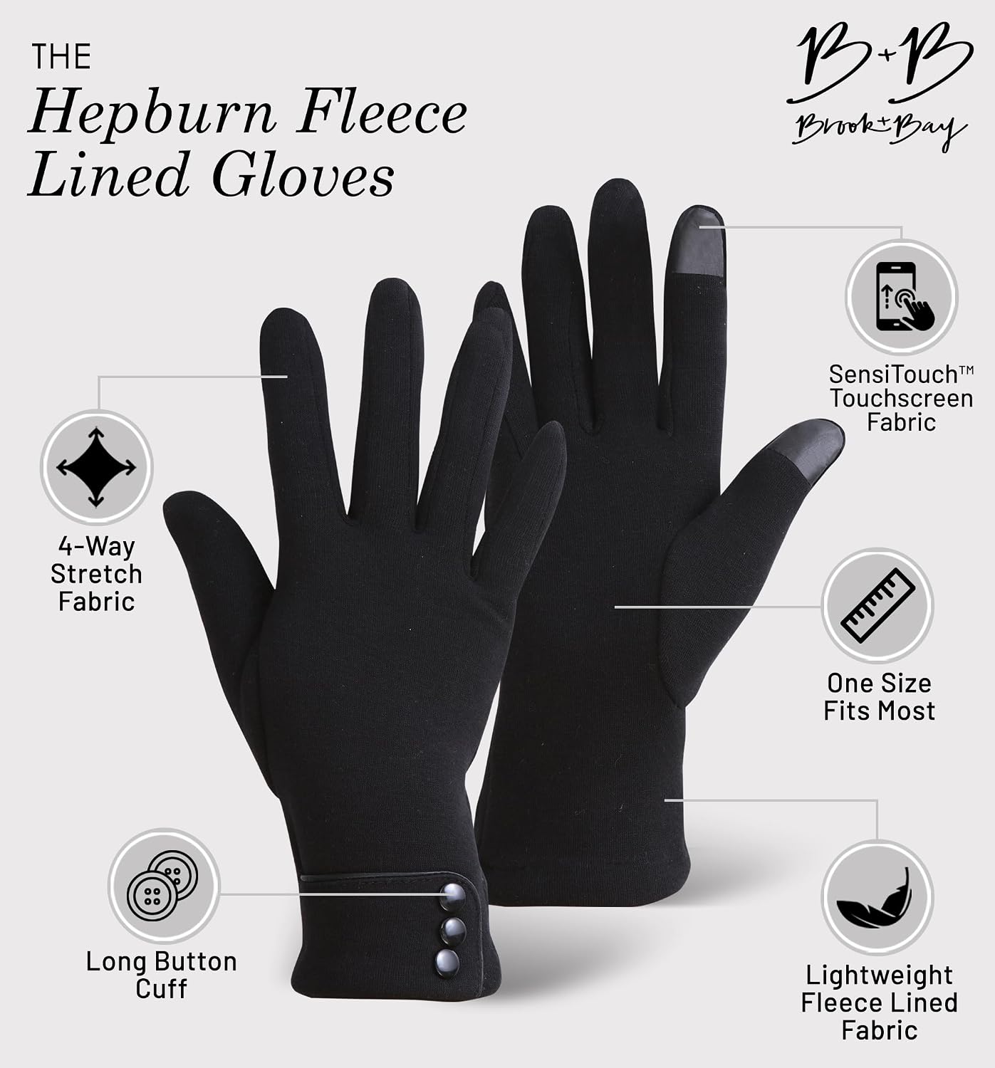 Brook + Bay Women's Cold Weather Gloves - Touchscreen Fleece Gloves for Texting
