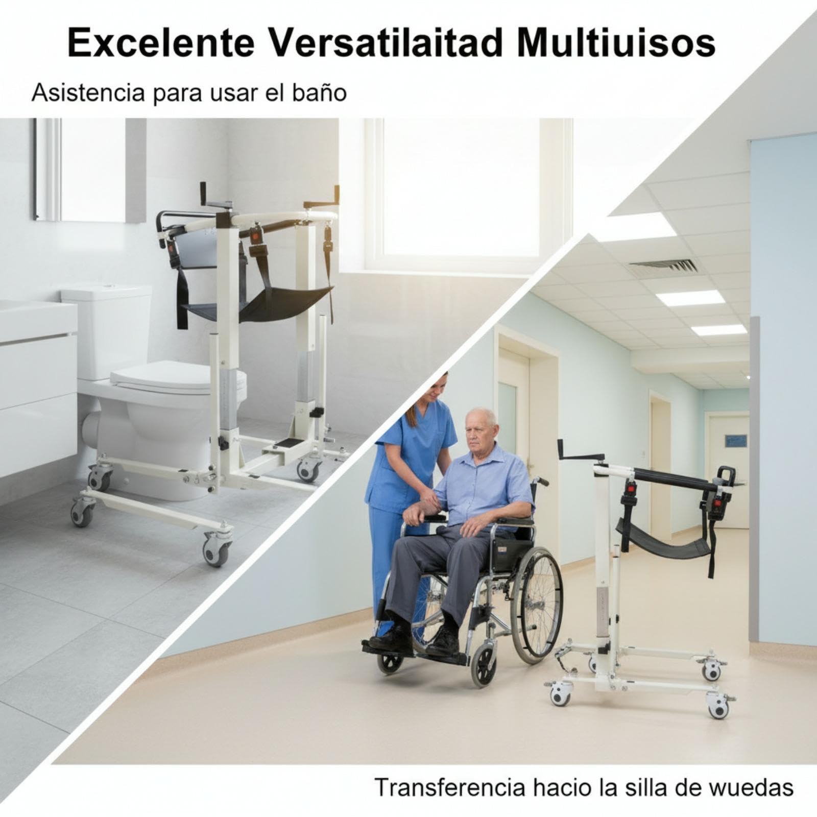 Silla de transferencia para pacientes, elevador de pacientes para casa y coche, altura del asiento ajustable 35-70 cm, capacidad de usuario de 120 kg, adecuada para personas con un ancho corporal de