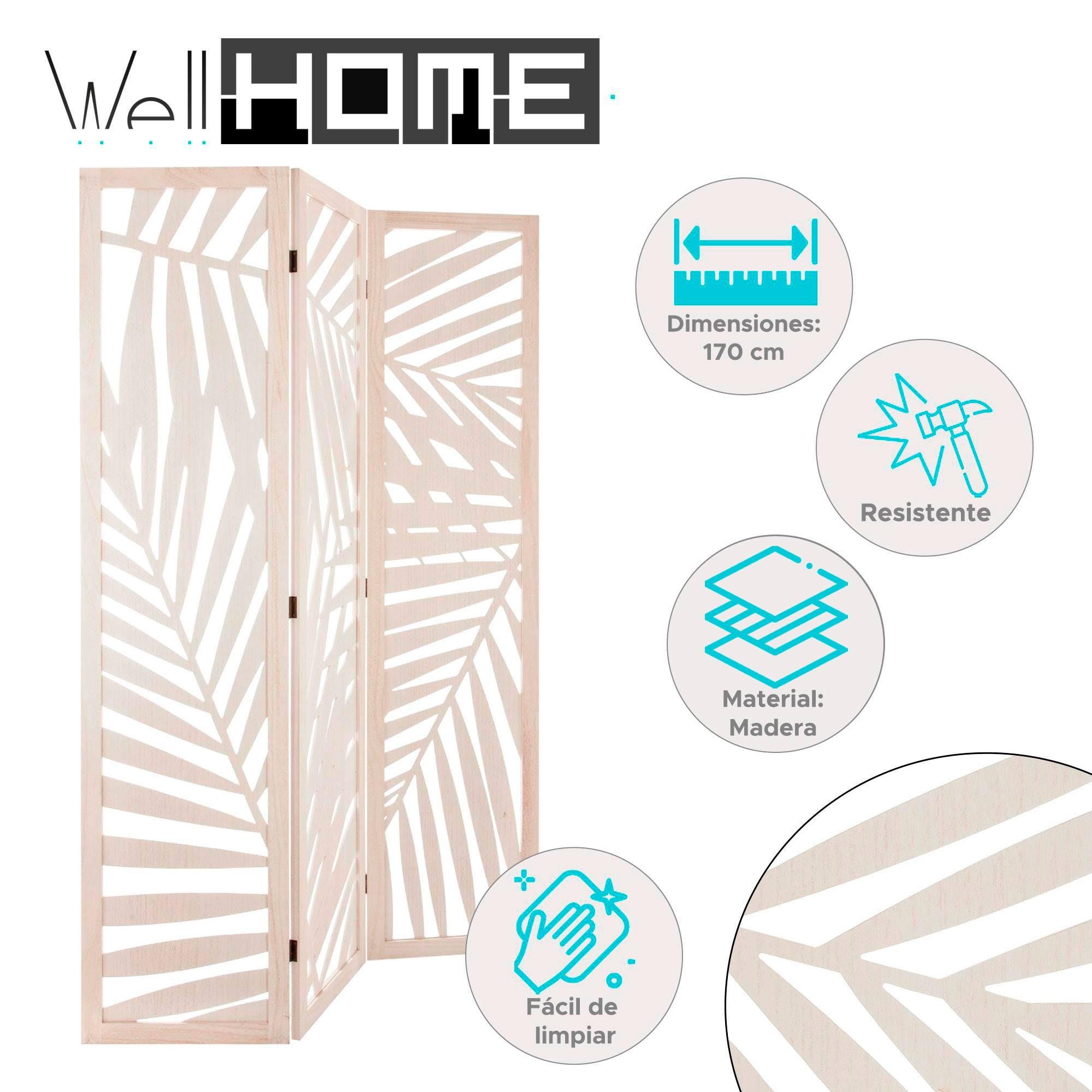 Biombo Decorativo de Madera, Moderno, 170 cm de Altura, 3 Paneles