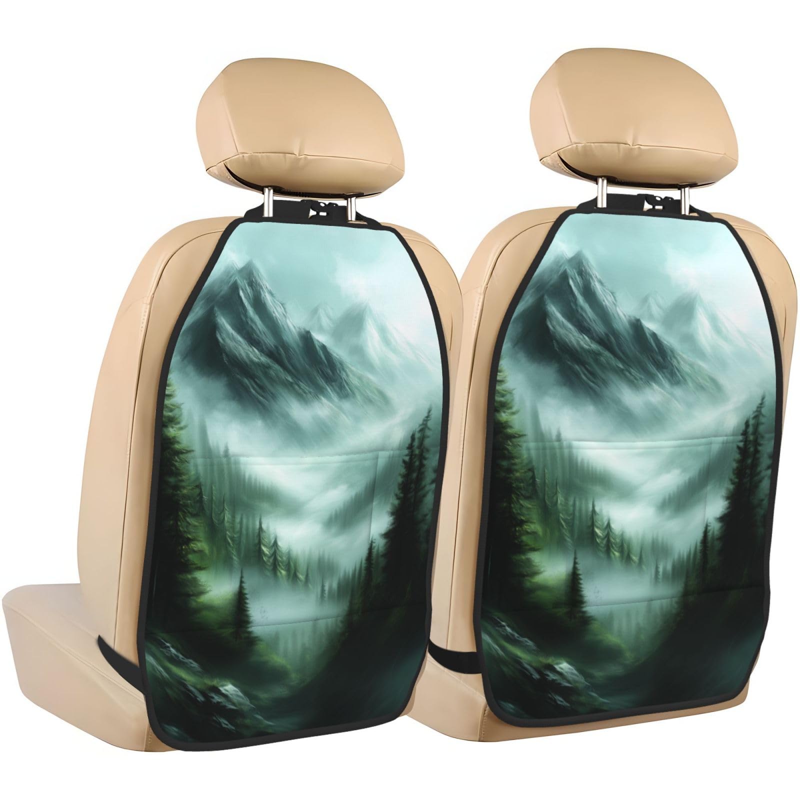 Mountains In The Morning Fog Sunshine Car Seat Back Kick Protectors,2 Pack Kick Mats With Storage Pockets For Vehicles To Protect From Dirt Mud Scratches