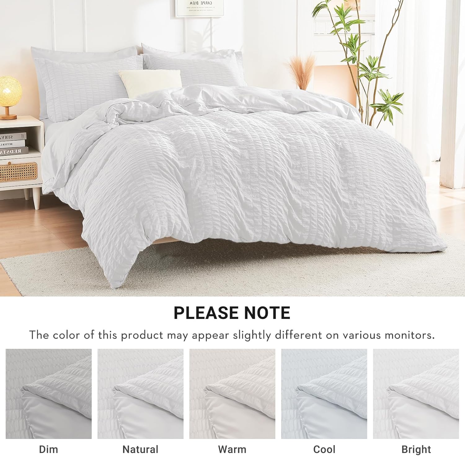 HYMOKEGE White King Size Comforter Set Seersucker 7 Pieces, All Season Luxury Bed in a Bag for Bedroom, Bedding Set with Comforters, Sheets, Pillowcases & Shams - Image 6