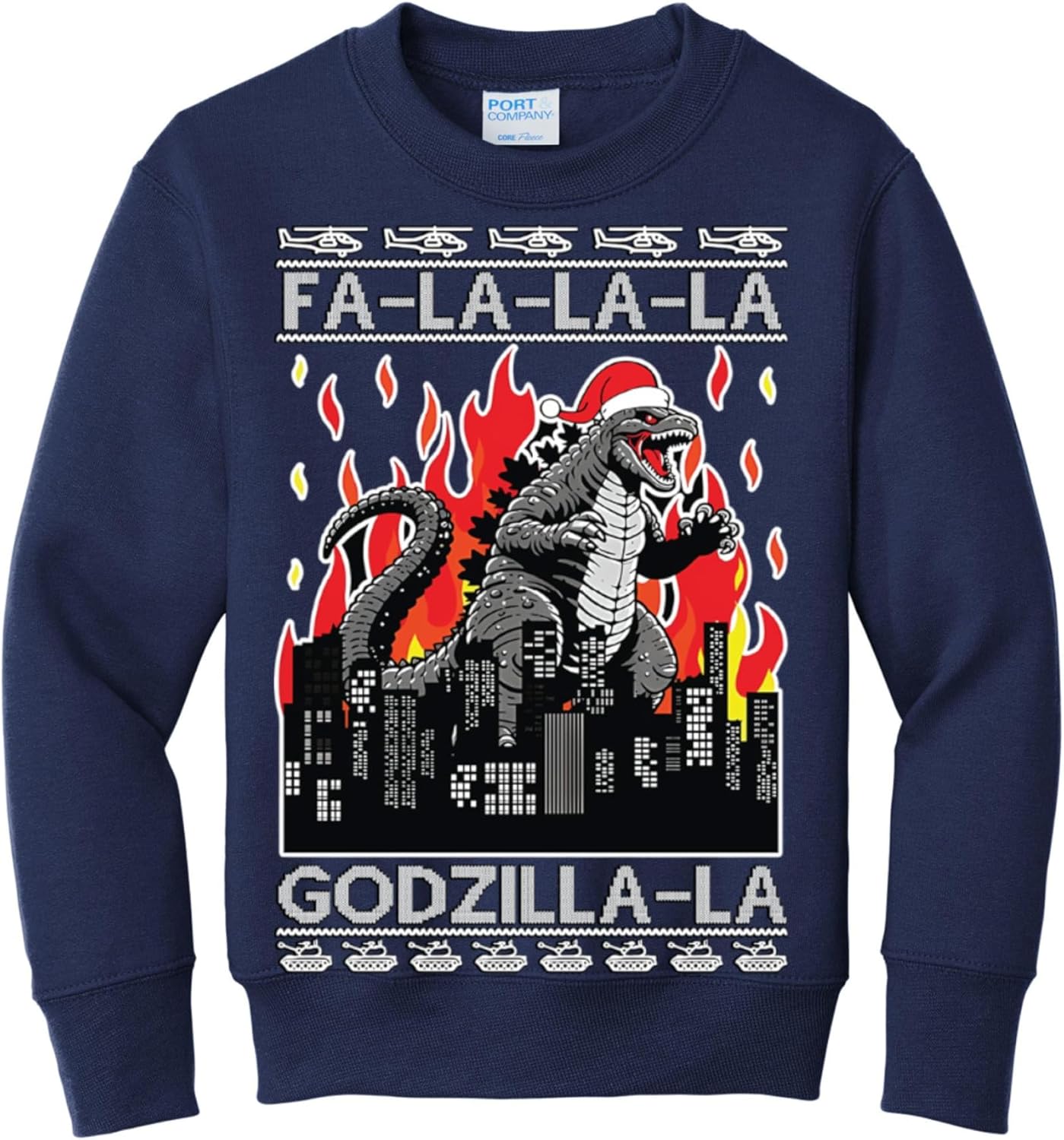 wild custom apparel Godzilla la Fa la la Kids Boys Girls Funny Ugly Christmas Sweater SweatshirtSweater Crewneck Sweatshirt