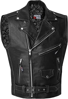 Jackets 4 Bikes Men's Classic Buffalo Leather Motorcycle Biker Vest | Vintage Cruiser Vest for Men, | Stylish Street Club Riding Paisley White L