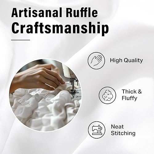 Miniatura 3 de Juego de cortina de ducha con volantes blancos con 12 ganchos, 72 x 84 pulgadas, cortinas de ducha de tela con botones y volantes blancos para baño,