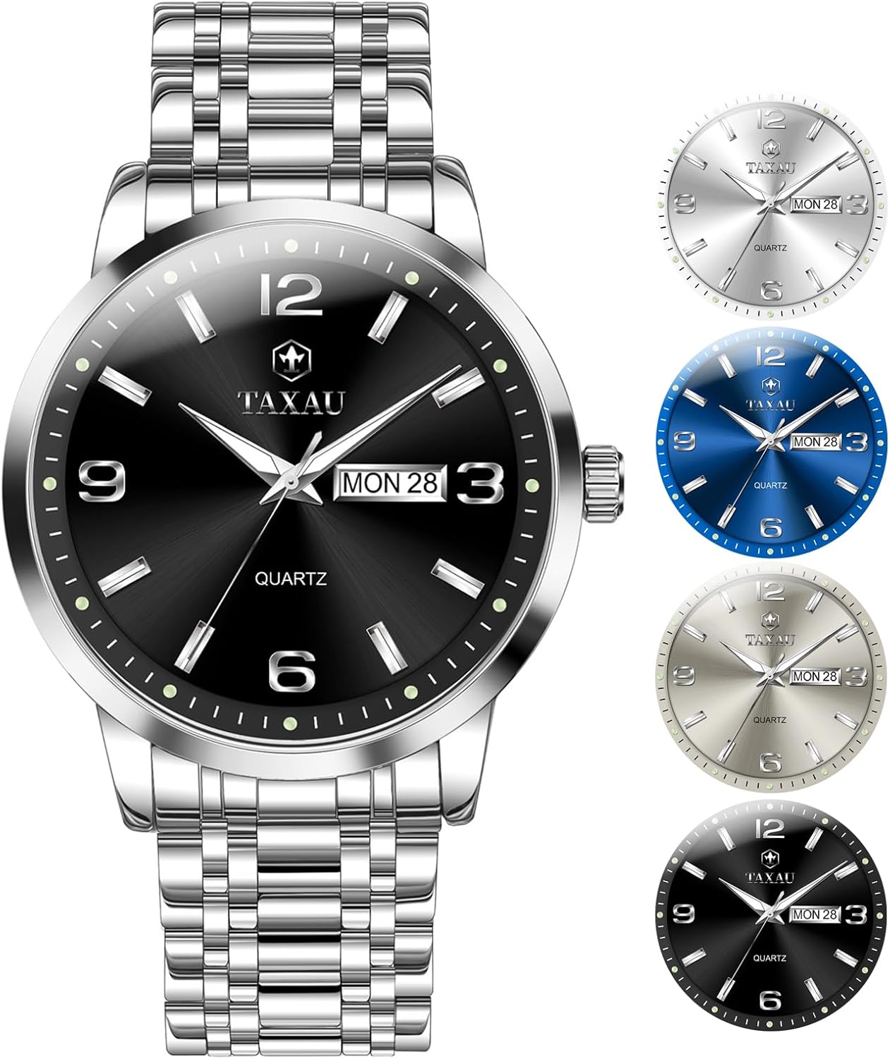 Taxau Mens Watches Large Face Casual Watches for Men Luxury Analog Quartz Men's Wrist Watch Classic Waterproof Mens Dress Watch with Day Date Luminous Relojes para Hombre