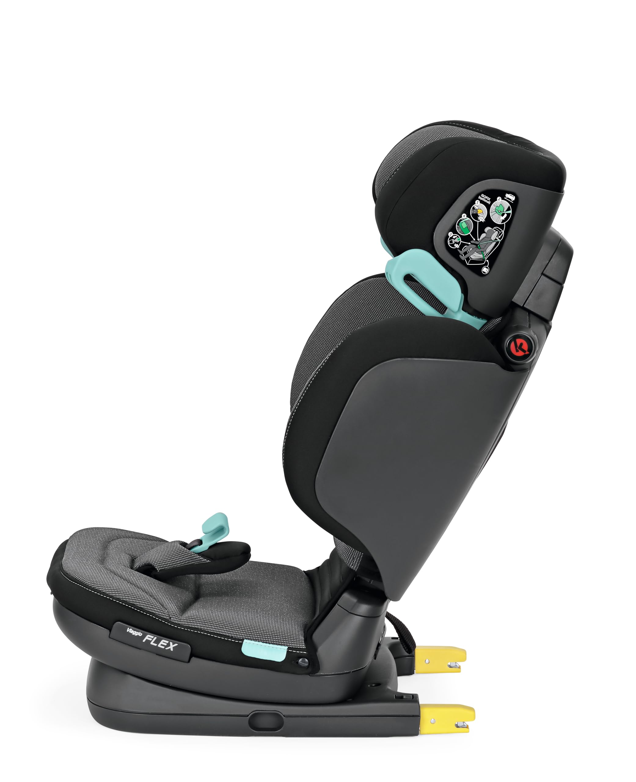 Peg Perego Viaggio Flex fotelik samochodowy ISOFIX z zaawansowaną technologią, odchylany, składany, wzmocnione oparcie, dla dzieci w wieku 100-150 cm, 15-36 kg, kolor Crystal Black