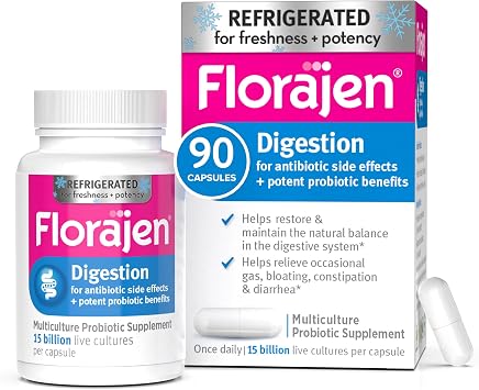 Florajen Digestion Probiotic - Advanced Relief for Gas, Bloating, Constipation - With Lactobacillus for Gut Health, Regularity, Balanced Flora - Refrigerated for Potency & Freshness - 90 Capsules