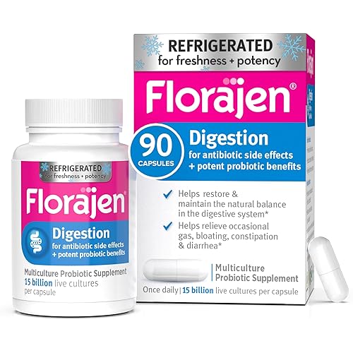 Florajen Digestion Probiotic - Advanced Gut Health Supplement for Constipation & Bloating Relief - 15 Billion Live Cultures - Multi-Strain Formula - Refrigerated for Potency & Freshness - 90 Capsules